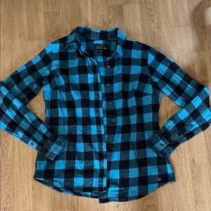 Women's Blue Checkered Button Down Shirt